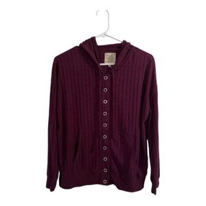 Chaser Ribbed Snap Button Hoodie Plum Burgundy Cozy Soft Girl Top Size S